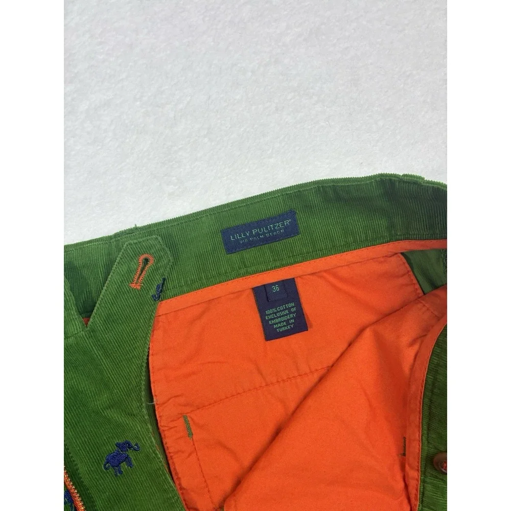 Lilly Pulitzer Via Palm Beach Corduroy Green Pant Men's Size 36 Elephants
